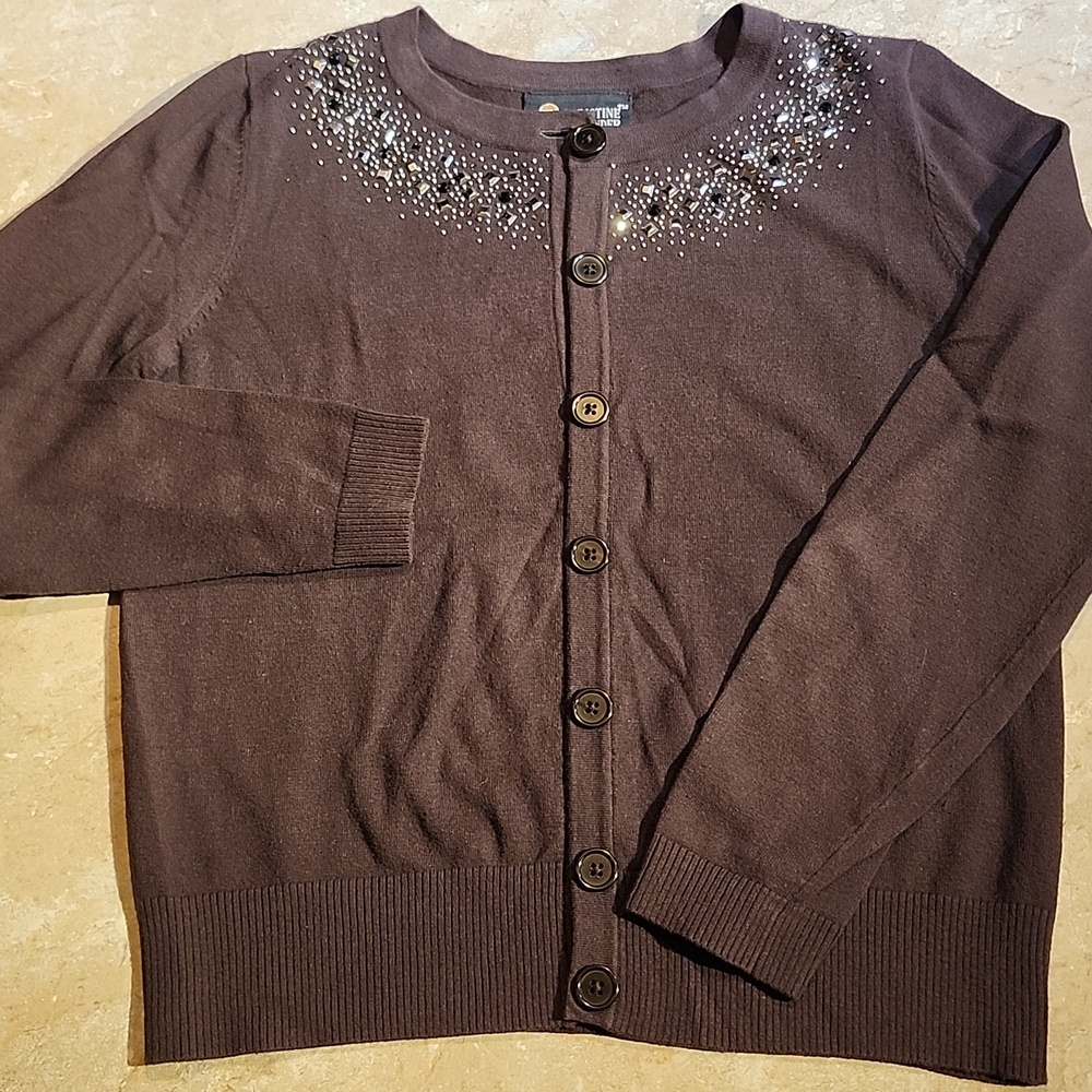 Christine Alexander Brown Tank Top And Cardigan Sweater Set M - Picture 3 of 6